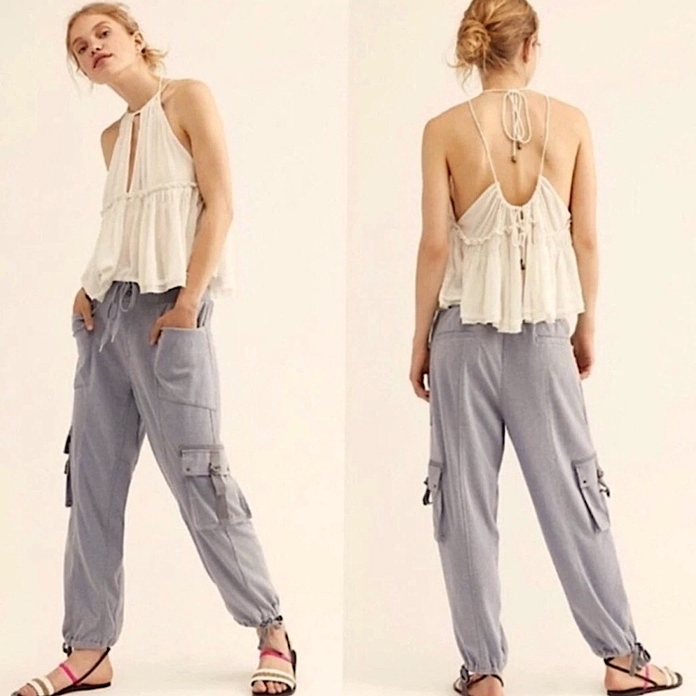 Free People Semi-Charmed Slate Blue Cargo Joggers